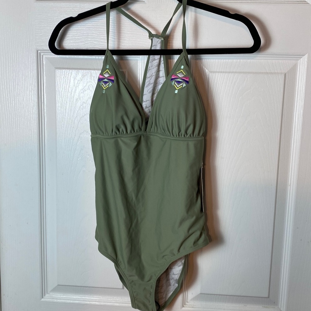 MARILYN MONROE WOMENS PALE GREEN AZTEC EMBROIDERED ONE PIECE SWIMSUIT SIZE Large